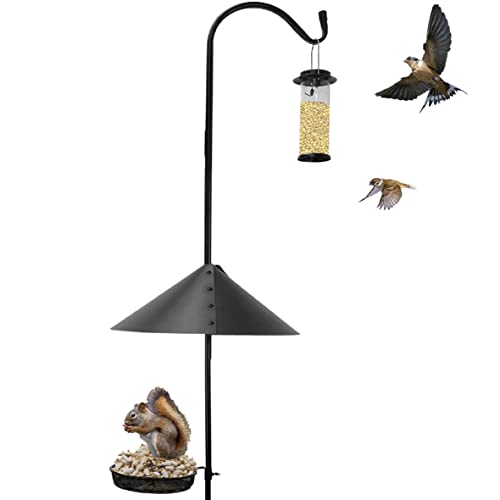 EasyGo Product Shepherd Hook Squirrel Proof Bird Feeder � Wild Bird Station - Powder Coated 90in Steel Pole � Squirrel Baffle � 1 Bird Feeder � 1 Squirrel Peanut Feeder - 5 Prong Base � PATENT PENDING - color: Pole Included Feeder Shepherd 1
