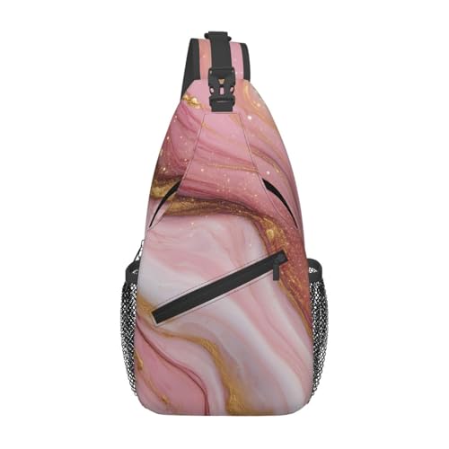 Marble Sling Bag for Women, Crossbody Bag Pink Marble Sling Backpack for Men, Casual Shoulder Bags Lightweight Gym Outdoor Sports Travel Hiking Fishing Daypack - color: Pink Marble
