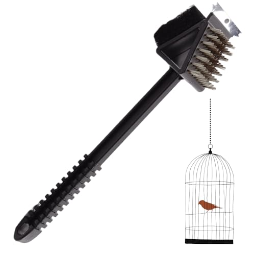 Ouliget 3-in-1 Bird Cage Cleaning Brush,Multi-Function Brush Poop Remover Shovel Cleaning Brush Tools,Pet Cages Accessories Scraper and Scrub Pad in One Tool