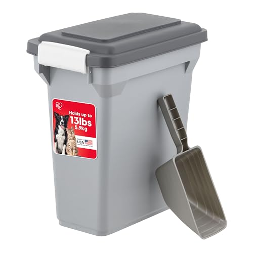IRIS USA Dog Food Storage Container, Up to 13 lbs, Gray/Dark Gray | Made in the USA, BPA-Free, Airtight Seal, Best for Cat Food, Bird Seed, Chicken Feed, Pet Toys, Treats, Pellets - color: Dark Gray