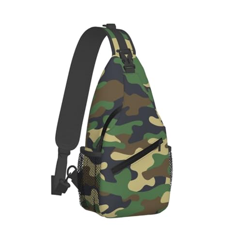 Green Brown Camo Sling Backpack Crossbody Shoulder Bag Chest Bag Travel Chest Pack Casual Daypack For Women Men Hiking Sports Working - color: Black9
