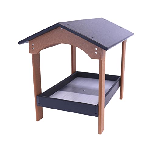 Ground Bird Feeder, Deluxe Fly-Through Covered Feeder for Birds and Squirrels with Screen Mesh Tray (Black/Cedar) - color: Black/Cedar