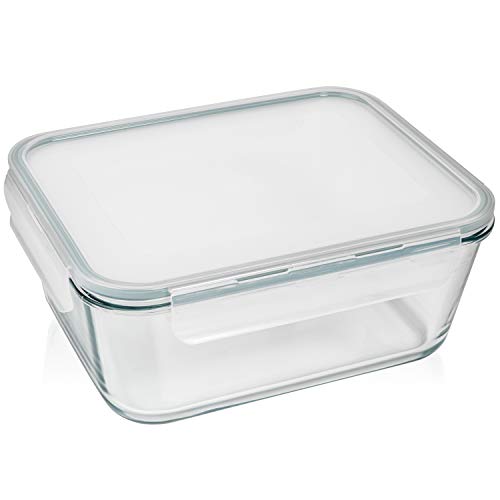 Razab 3300 ml / 112 oz Large Glass Food Storage Containers with Lids, Airtight, Leakproof, BPA Free - Ideal for Meal Prep, Store Leftover & Lunch, Baking Casserole - Freezer, Microwave & Oven Safe - color: Light Blue