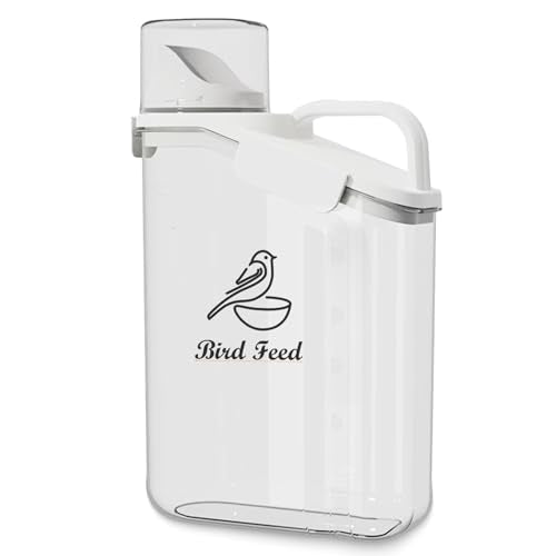 Bird Seed Storage Container,2.8L Airtight Bird Food Container with Handle and Measuring Cup,Portable Pet Food Container for Wild Bird Sunflower Seed-BPA Free Transparent/White - color: WHITE BIRD