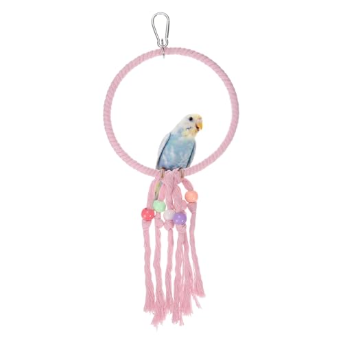 Bird Rope Perch Swing, Rope Ring Perch Standing Pole Accessory Climbing Swing Paw Grinding 13.7 Inch, (Pink) Intended for Parrot/Parakeet/Budgies/Cockatiels/Lovebirds - color: Pink, size: 13.7 Inch