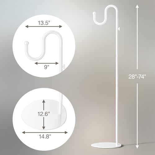 74" Shepherds Hook Stand: Hanging Bird Feeders, Plants, Wind Chimes, White | Heavy Duty, Adjustable, Free Standing Pole Holder with Heavy Duty Base for Indoor & Outdoor, Holds Up to 20 LBS - color: White
