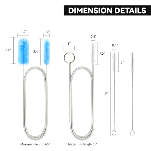 Flexible Drain Brush, 66 Inch Long Double Ended Hose Pipe and 58 Inch Tube Cleaning Brush and 2 Pack 8 Inch Straw Cleaner Brush - color: Blue