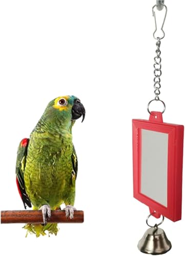 1Pc Random Color Pet Bird Mirror with Bell Interactive Parrot Toys for Budgies Parakeets Conures
