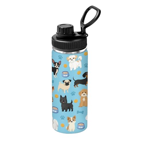 Dog 18 oz Water Bottle, with 2 Lids Handle, Insulated Sports Cup | 18oz Stainless Steel Travel Tumbler, Reusable Leak proof Cup, Anti Slip Boot Mug,Christmas Birthday Dog Gift for Son - color: Dog