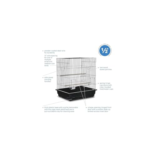 HomeStock Square Roof Bird Cage - Durable Metal Bird Habitat with Spacious Interior White - color: White
