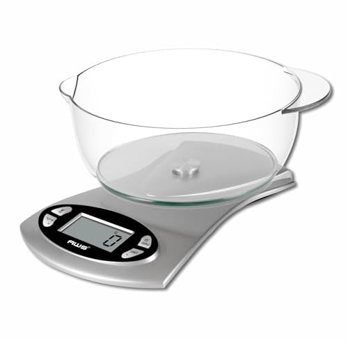 AWS Kitchen Pro 0.1g/0.001oz Precision Food Scale 5kg/11lb Digital Bowl Scale with Tempered Glass, | 2.72L Dishwasher-Safe Bowl, Tare, Timer, Clock & Room Temperature Display | Ultra Cooking Scale - size: 5000g x 1g