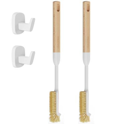 Cleaning Brush, Diveotree Hard Bristle Brush for Deep Cleaning Grout, Sink, Cup, Teapot, Bottle, Blender, Multi-Purpose Brush wih Long Handle for Kitchen (White-2Pack) - color: White-2pack