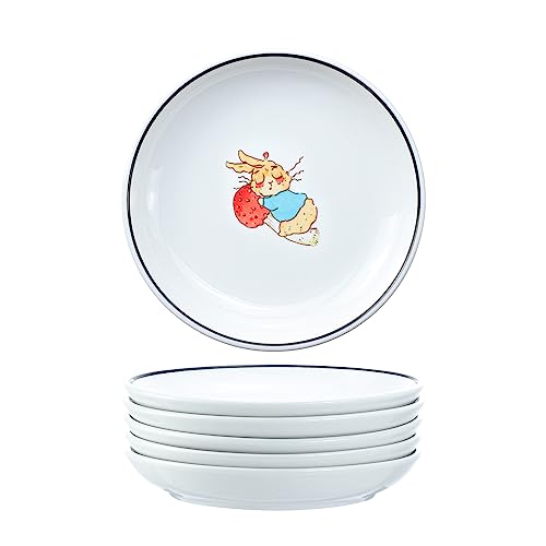 Cute Cartoon Animals Pattern Ceramic Sauce Dishes, Seasoning Dishes, Sushi Soy Dipping Bowls, Appetizer Plates, Dessert Plates, Little Cat Bird Feeding Bowls, Set of 6-Rabbits-5 Inch - color: Rabbits, size: 5 Inch