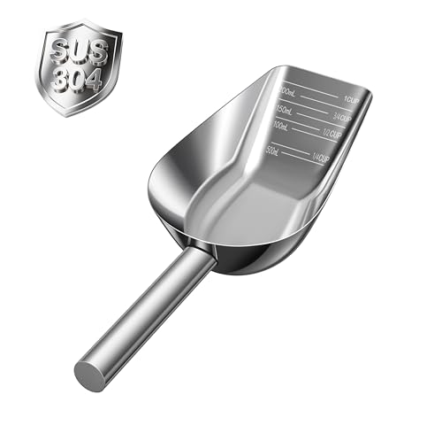 Dog-Cat Food Scoop 1 Cup – Thickened 304 Stainless Steel Pet Food Scoop with Long Handle, Precision Scale, Easy to Clean, for Wet Dry Food - size: Large 1 Cup