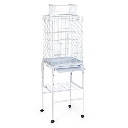 Prevue Pet Products Bird Cage Stand with Shelf - Small to Medium Metal Cage Stand with Rolling Wheels, Bird Stands for Inside, Mid‑Height Shelf for Cage Accessories, Toys, and Storage - White - color: White, size: 17.0"L x 17.0"W x 27.0"H
