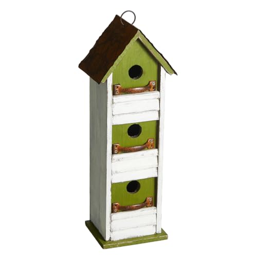 Glitzhome Bird Houses for Outside, Blue Bird Houses for Outdoors,18" H Distressed Outdoor Garden Wooden Birdhouse Decorative Hanging Bird House with Shutter Texture for Hummingbird,Sparrow,Wren Finch - color: 18"H 3-Tier