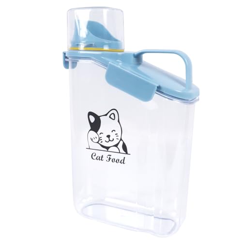 Airtight Dog & Cat Food Container - Measuring Cup/Pour Spout - Portable, Transparent - Blue - color: BLUE CAT
