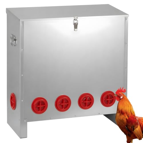 Automatic Chicken Feeder 85-120lbs Capacity, Galvanized Metal Poultry Feeding Equipment, Rainproof & Rodent Proof Large Chicken Food Dispenser for Backyard Coop & Farm Use (10 Ports) - style: 10 Ports(85-120LBS)