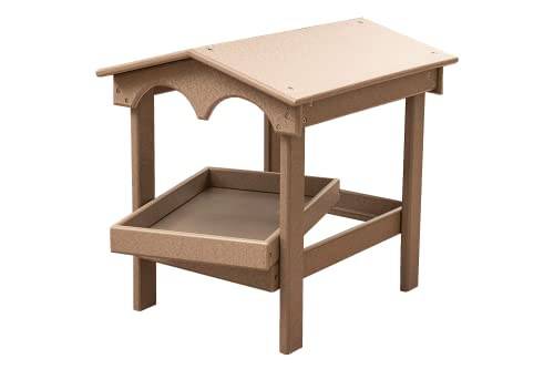 DutchCrafters Recycled Plastic Poly Large Raised Platform Covered Ground Fly Through Bird Feeder with Removable Seed Tray for Outdoors - USA Amish Made (Weathered Wood) - color: Weathered Wood