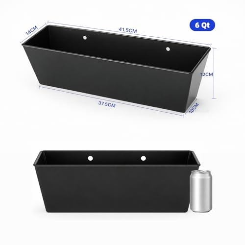3-Pack 6 Qt Metal Hanging Feed Troughs for Goats, Ducks and Livestock | Rust-resistant iron, 4 drain holes with plugs, fence or wall mount hardware, for sheep, piglets, poultry and dry feed