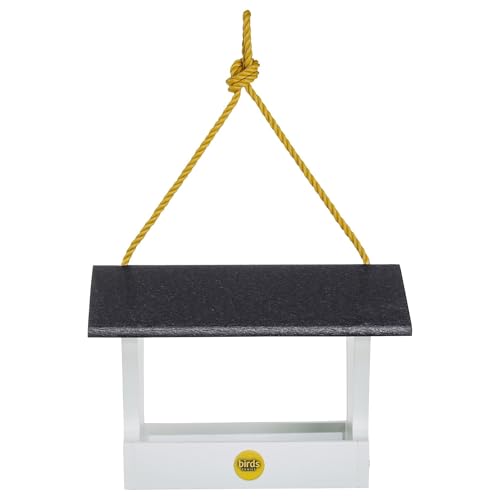 Birds Choice Modern Farmhouse Medium Hopper Bird Feeder | Black/White | Includes Nylon Hanging Rope, 3lb Seed Capacity, Made in USA, Rustic Recycled Materials - color: Black/White
