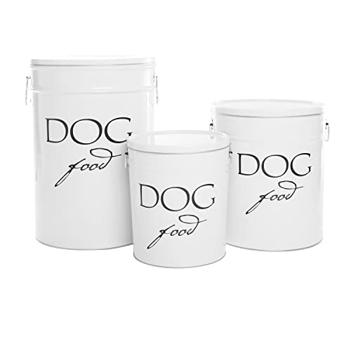 Harry Barker Classic White Dog Food Storage Canister – Large, Airtight Stainless Steel Pet Food Container, Holds Up to 40 lbs Dry Dog Food, Kitchen Counter & Pantry Storage - White - color: White