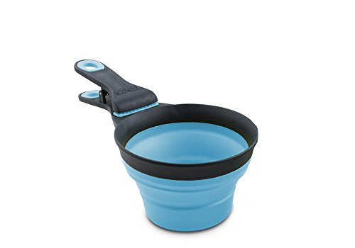 Dexas Popware for Pets Collapsible Klip Scoop, 3-in-1 Pet Food Scoop, Measuring Cup and Bag Clip, 1/2 Cup Capacity, Blue - color: Blue, size: 1/2 Cup Capacity