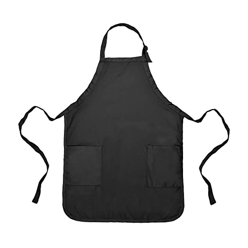 DALIX Apron Commercial Restaurant Home Bib Spun Poly Cotton Kitchen Aprons (2 Pockets) in Black - color: Black