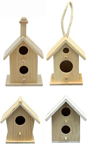 Creative Hobbies® Mini 4 Inch Tall Birdhouse - Set of 4 Styles, Small Unfinished Wood Ready to Paint or Decorate - size: 4 Inch Tall