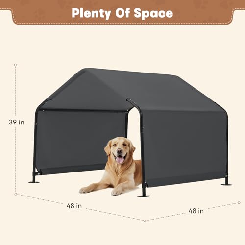 Dog Shade Shelter Outdoor 4'x4'x3' Tent for Large Medium Dogs, Outside Sun Rain Canopy Pet House for Livestock Pigs Cats with Waterproof Roof Ground Nails,Dark Gray - color: Dark Grey