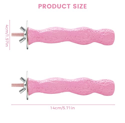 2pcs Bird Beak Grinding Stone, Anti-Slip Parakeet Nail Trimming Stick Resin, Bird Parrot Cage Perch Stand Platform Foot, Claws Trimmer Chewing Toys for Budgies, Parakeets, Cockatiels, Conures - color: Pink