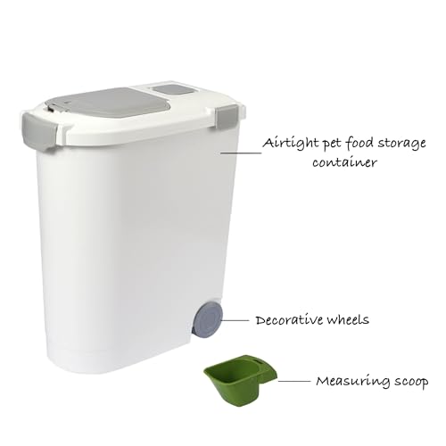 Ashfield & Harkness Airtight Pet Food Storage Container, Holds 30 Lbs | BPA-free HDPE, silicone airtight seal, scoop included, slim white/grey design, 17.5"x9.5"x20", for dog, cat & bird food - color: White, size: 30 lbs