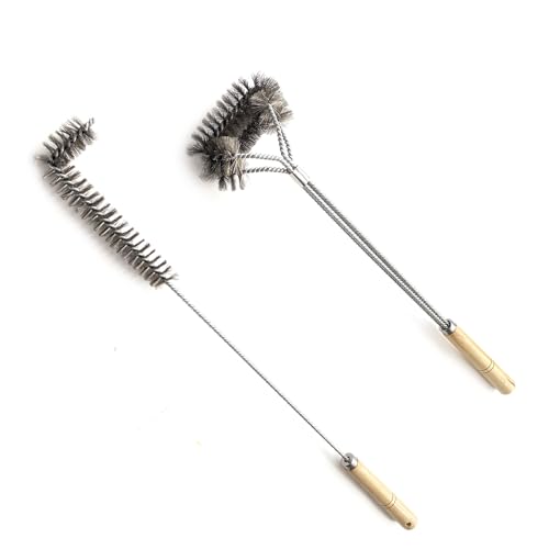 SUNRISE Fryer Brush with Long Handle (Stainless Steel, L and Double Brush) - color: Stainless Steel, size: L and Double Brush