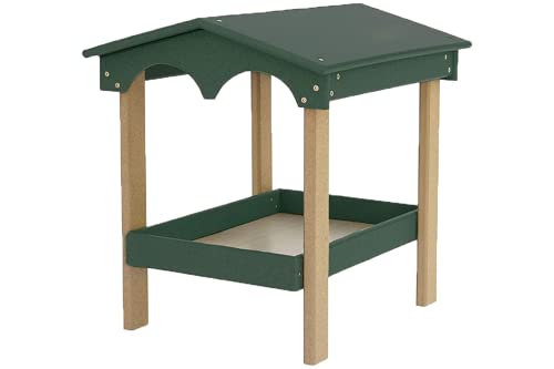DutchCrafters Recycled Plastic Poly Large Covered Ground Fly Through Raised Platform Bird Feeder with Mesh Seed Tray - USA Amish Made (Turf Green & Weatherwood) - color: Turf Green & Weatherwood