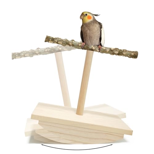 Natural Wood Bird Perch Stand, Rocking Perch for Bird Stand Swing(Large) | Intelligence Puzzle Training Wood Parrot Tumbler Toy,Playstand Birds Accessories for Parakeets,Cockatiels,Budgies,Conures - size: Large