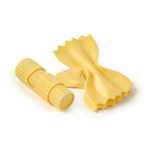 Genuine Fred SNACKARONI Pasta Bag Clips, Set of 4, Two Styles Farfalle and Rigatoni, Squeeze and Lock Bread Bag Clip, Spring-Loaded Clips, Fun Food Storage and Kitchen Accessories - style: SNACKARONI