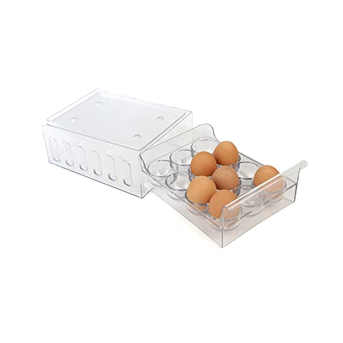 Mind Reader Egg Storage Drawer for Refrigerator, Fridge Organizer, Stackable, Bin, 6.75"L x 8.75"W x 3.5"H, Set of 2, Clear