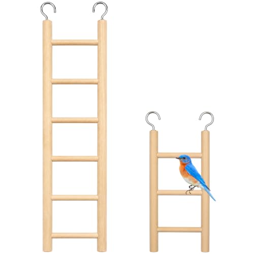 2 PCS Natural Wooden Bird Ladder, Wooden Bird Ladder for Cage, Birds Cage Ladders for Parakeets, Parrots, Cockatoo & Lovebirds (3 Step & 6 Step)