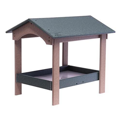 Ground Bird Feeder, Deluxe Fly-Through Covered Feeder for Birds and Squirrels with Screen Mesh Tray (Turf Green/Weathered Wood) - color: Turf Green/Weathered Wood
