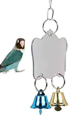Litewoo Bird Mirror Toy Parrot Hanging Anti-Shatter Mirror Fun Play Toy with Bells for Parakeet Cockatiel Conure Budgie Lovebird Cockatoo Canary Finch Cage Accessories - color: Toy4