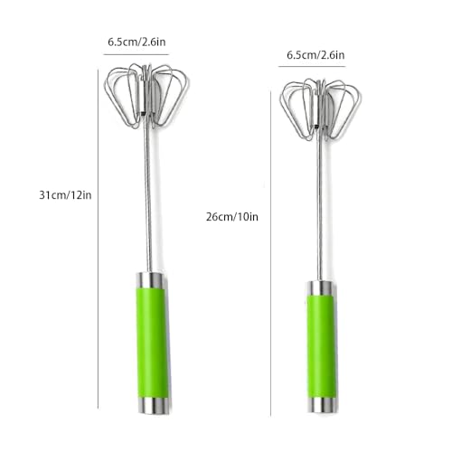 Stainless Steel Semi-Automatic Egg Whisk Set, 2PCS Hand Push Rotary Manual Mixer for Cooking, Whisking, Beating and Stirring (10&12 Inch) - color: Green (10&12in)