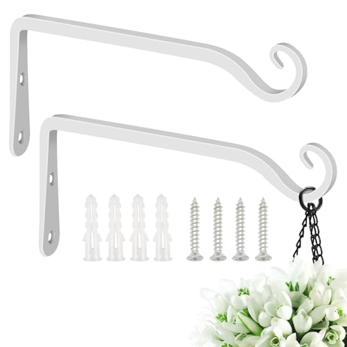 Hanging Plant Bracket 10 Inch 2 Pack, Hand-Forged Plant Hanger for Hanging Bird Feeders, Wind Chimes, Flower Baskets, Lanterns, Indoor/Outdoor Use, White - color: White, size: 10 Inch