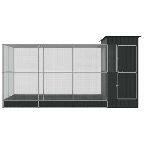 Galvanized Steel Aviary with Extension 163.8x79.9x85.0 in | Outdoor Bird Cage, Lockable Door, Steel Mesh Grid, Suitable for Parrots Rabbits Chickens - size: 163.8" x 79.9" x 85"