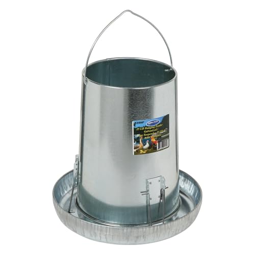 FARM-TUFF Hanging Poultry Feeder, 25lb Capacity - Heavy-Duty Galvanized Metal Chicken Feeder with Adjustable Feed Flow - Double Wall Construction for Large Flocks, Ducks & Turkeys