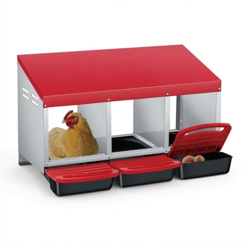 Chicken Nesting Boxes, Heavy-Duty 8-Compartment Metal Chicken Nesting Box – Removable Tray, Ventilation Holes, Easy Egg Collection, Rustproof Galvanized Steel - Red - 3 - Slot - color: Red, size: 3 - Slot