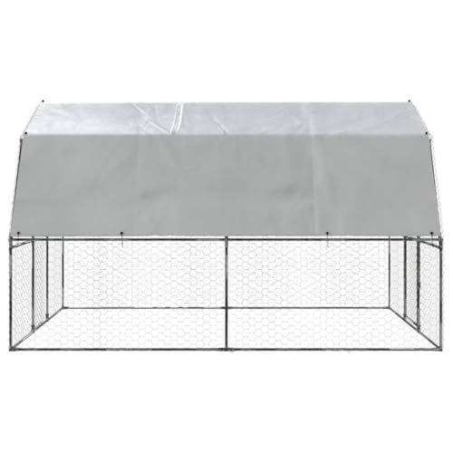 Large Walk-in Chicken Coop 147.6x112.2x90.6 Inch Outdoor Poultry Run Cage with Galvanized Steel Frame and Protective Cover for Chickens and Small Animals Silver - color: Silver-A