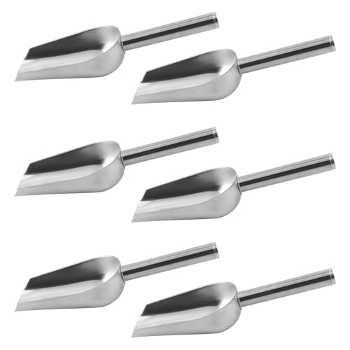 6 Pack Stainless Steel Ice Scoop with Long Handle, 6 Oz Multi Purpose Scooper for Ice Machine, Dog Food, Flour, Nuts, Pulses, Ideal Kitchen Bar Party Freezer Accessory - size: 6 PCS