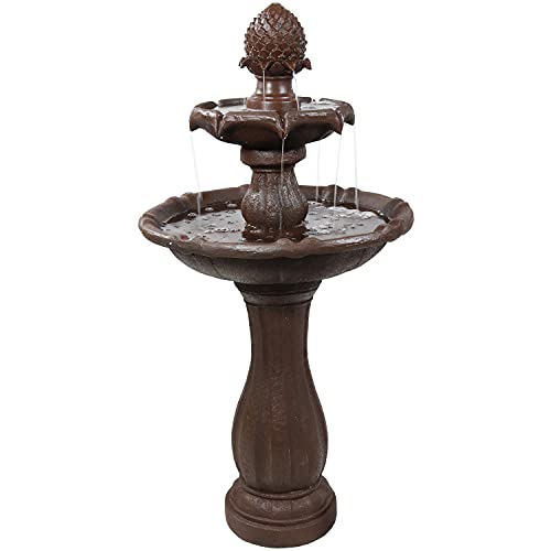 Sunnydaze 46" 2-Tier Solar Water Fountain, Pineapple Top, Rust Finish | Outdoor Solar Garden Fountain for Patio, Yard, Balcony, Easy Assembly, Calming Sound, Durable Polyresin, with Battery Backup - color: Rust