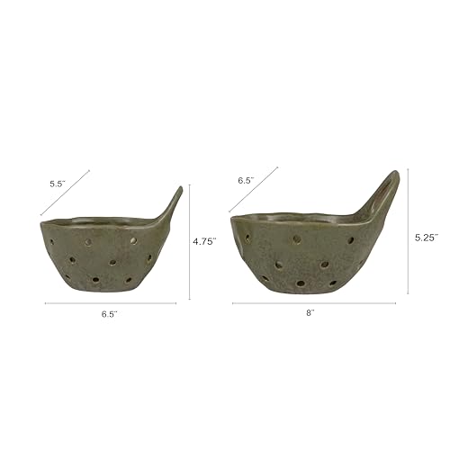 Creative Co-Op Set of 2 Green Reactive Glaze Stoneware Colanders - color: Green, size: Large/Small