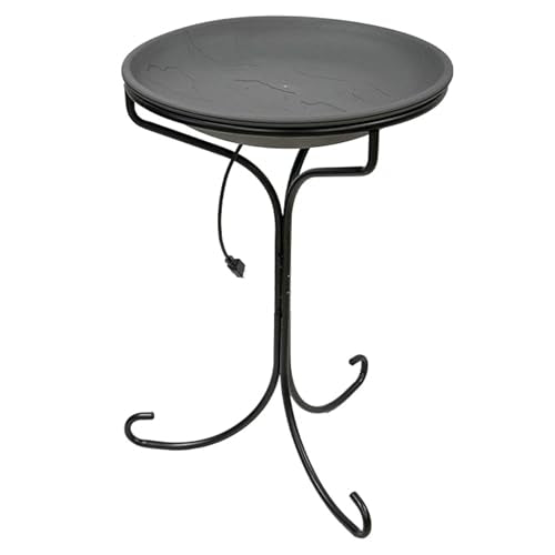 Prime Retreat Heated Bird Bath with Metal Stand & Watertight Cord Connector – 20" Heated Basin, 150W Enclosed Element, Slate Bowl, Outdoor Winter Bird Bath with Stand, All-Season Water Source